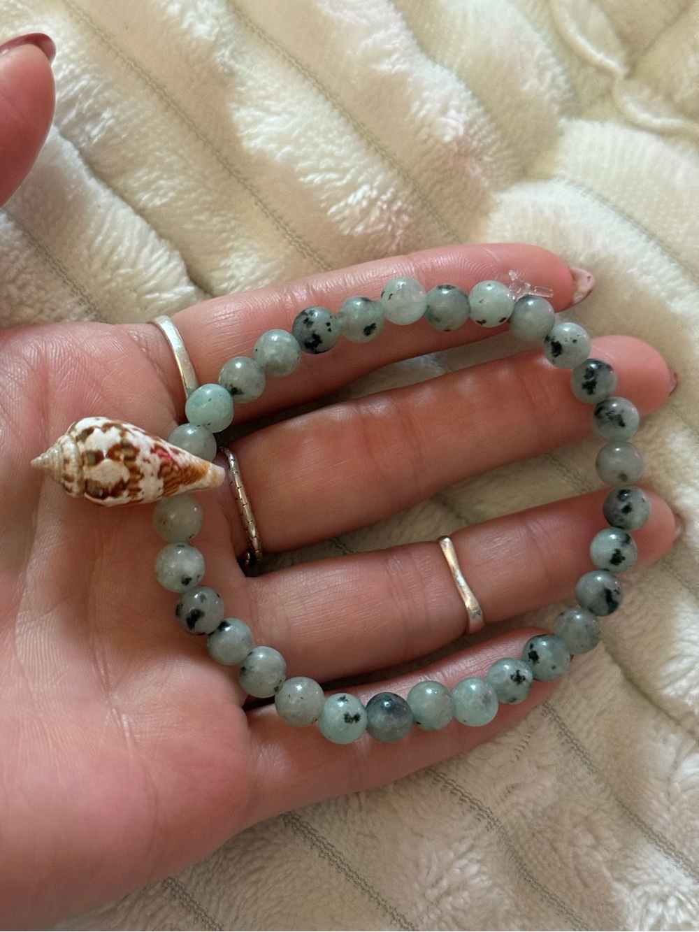 Handmade sesame jasper bohemian crystal beaded and Shell Stretch Bracelet